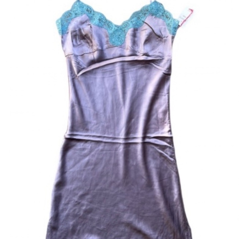 Lace Trim Satin Chemise - Lavender and Teal